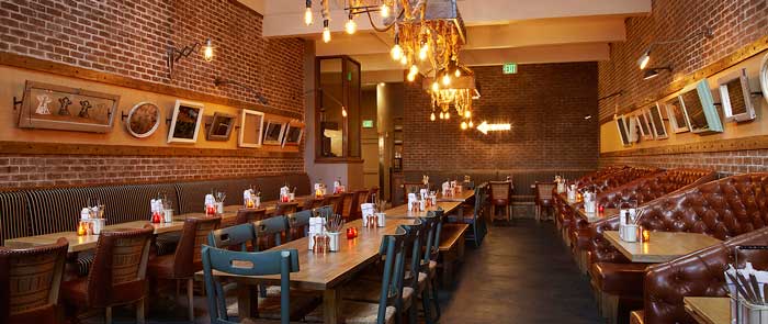 lighting, seating and architecture at a restaurant