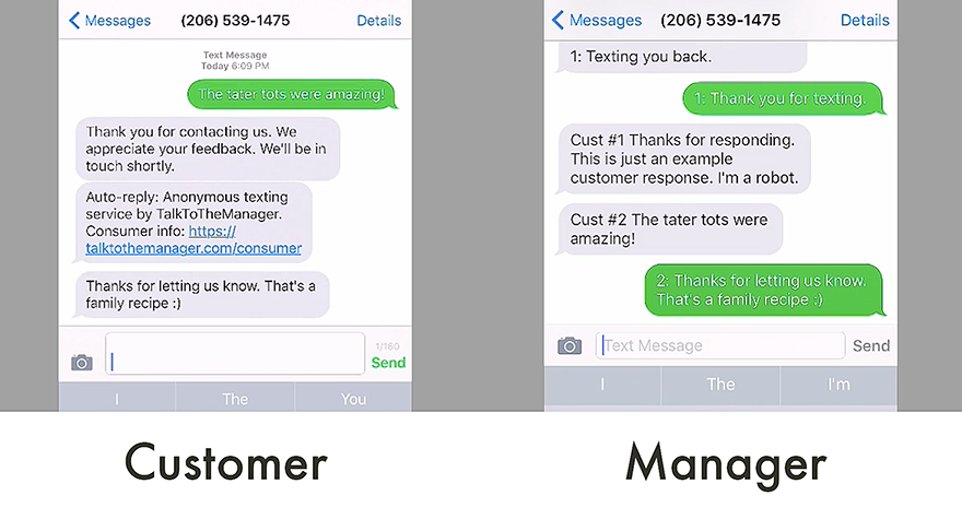 Customer feedback text message samples