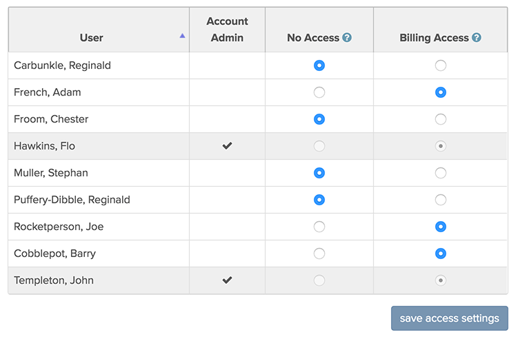 billing access user interface