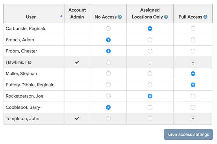 reports access user interface