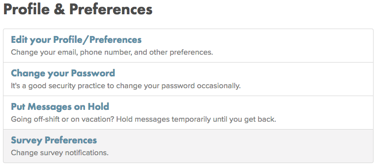 survey preferences link highlighted